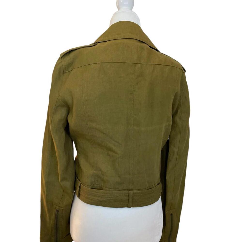 Burberry Brit Olive Green Linen Moto Biker Leather Jacket Size US6 MSRP $1250 - Picture 7 of 15
